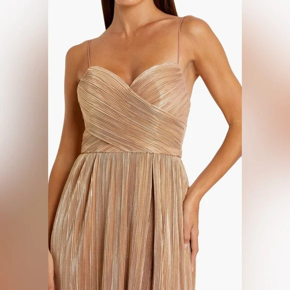 IEENA FOR MAC DUGGAL METALLIC Gold RUCHED A LINE Dress GOWN Women’s size 4 - Picture 4 of 8